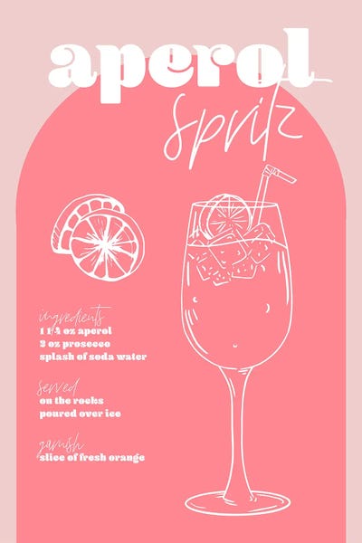 Gifts Inspired by Lover: Vintage Retro Inspired Aperol Spritz Recipe Pink And Dark Pink by Typologie Paper Co