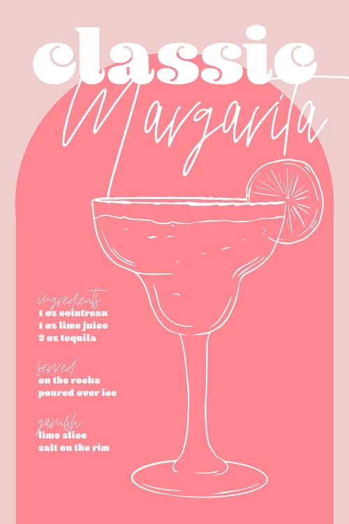 Vintage Retro Inspired Classic Margarita Recipe Pink And Dark Pink