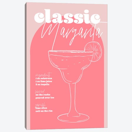 Vintage Retro Inspired Classic Margarita Recipe Pink And Dark Pink Canvas Print #TPP184} by Typologie Paper Co Canvas Print