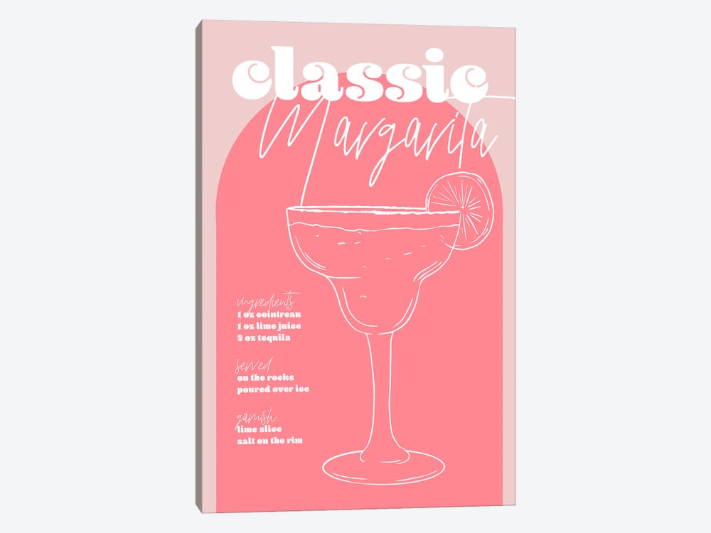 Vintage Retro Inspired Classic Margarita Recipe Pink And Dark Pink by Typologie Paper Co 1-piece Canvas Wall Art