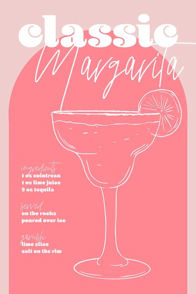 Margarita: Vintage Retro Inspired Classic Margarita Recipe Pink And Dark Pink by Typologie Paper Co