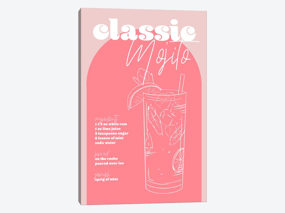 Vintage Retro Inspired Classic Mojito Recipe Pink And Dark Pink by Typologie Paper Co 1-piece Canvas Print