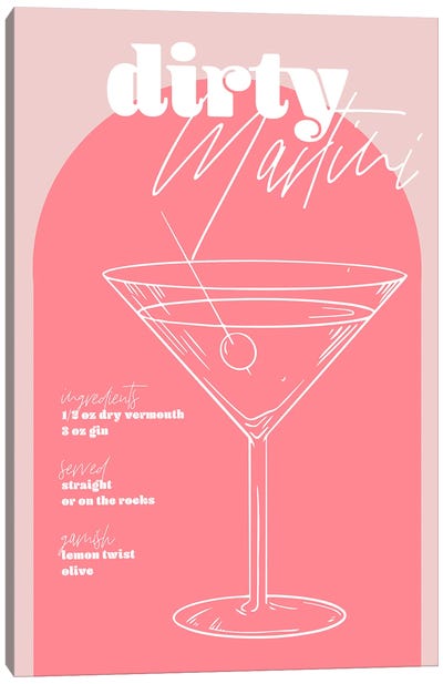 Vintage Retro Inspired Dirty Martini Recipe Pink And Dark Pink Canvas Art Print - Martini