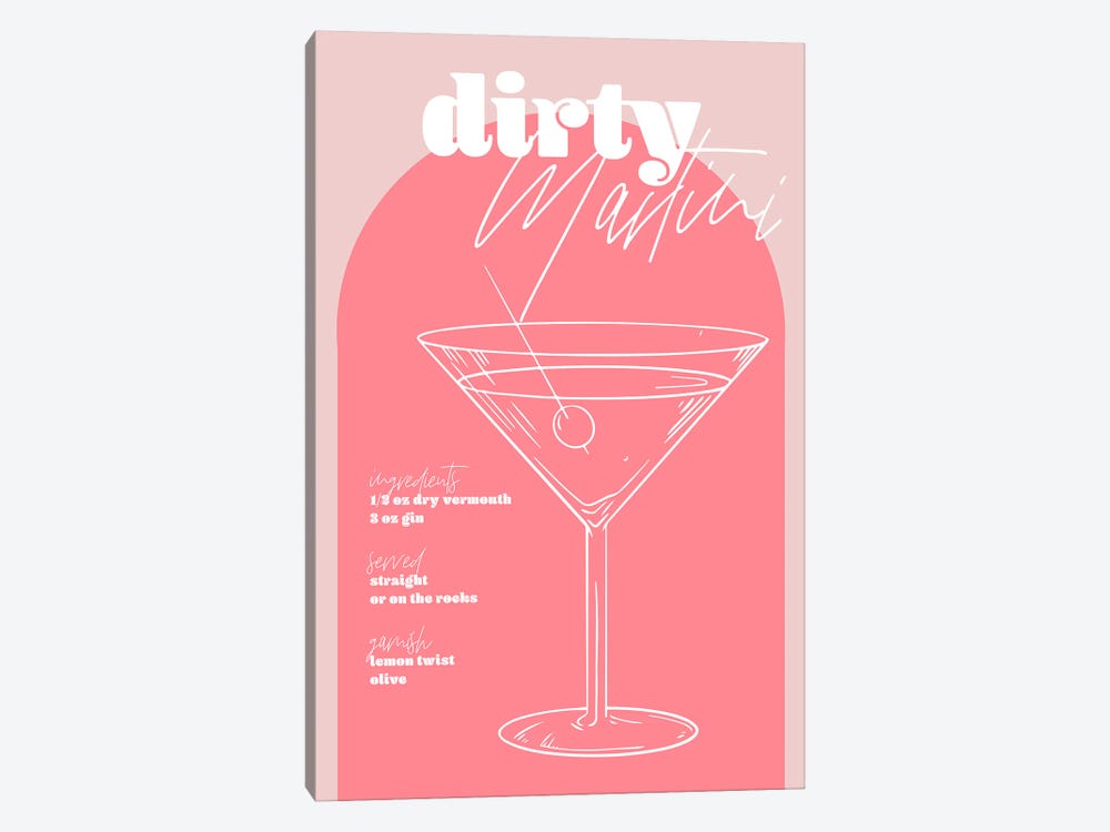 Vintage Retro Inspired Dirty Martini Recipe Pink And Dark Pink by Typologie Paper Co 1-piece Canvas Art