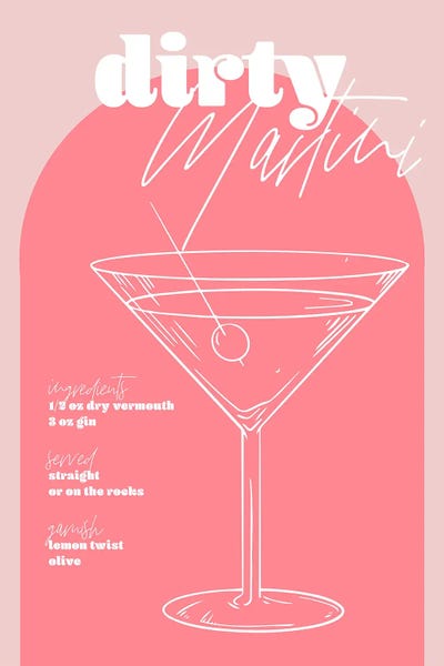Vintage Retro Inspired Dirty Martini Recipe Pink And Dark Pink