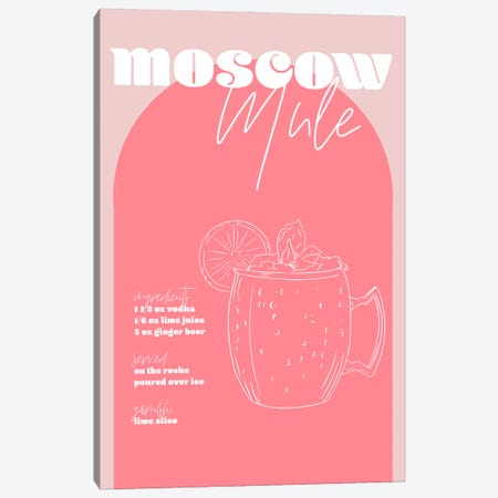 Vintage Retro Inspired Moscow Mule Recipe Pink And Dark Pink Canvas Print #TPP187} by Typologie Paper Co Canvas Art Print