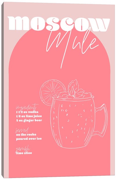 Vintage Retro Inspired Moscow Mule Recipe Pink And Dark Pink Canvas Art Print - Typologie Paper Co