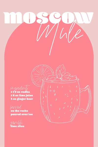 Moscow Mule: Vintage Retro Inspired Moscow Mule Recipe Pink And Dark Pink by Typologie Paper Co