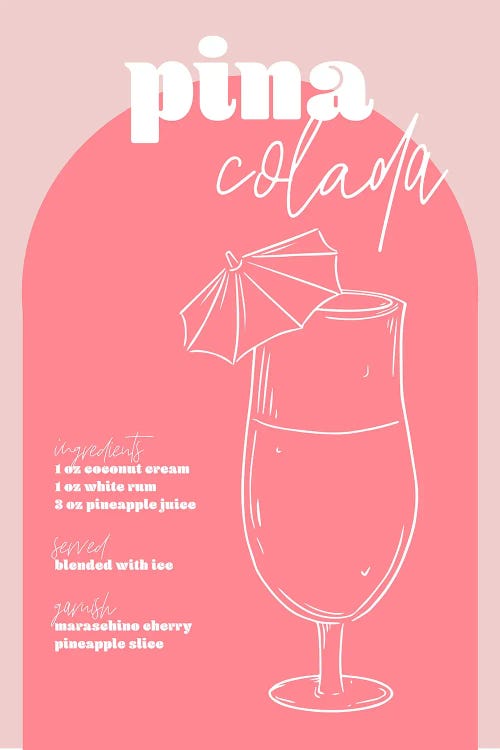 Vintage Retro Inspired Pina Colada Recipe Pink And Dark Pink