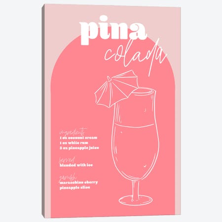 Vintage Retro Inspired Pina Colada Recipe Pink And Dark Pink Canvas Print #TPP189} by Typologie Paper Co Canvas Art