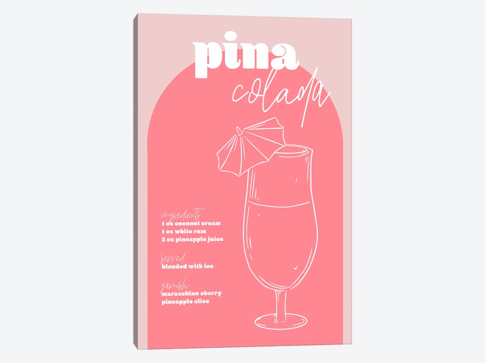 Vintage Retro Inspired Pina Colada Recipe Pink And Dark Pink by Typologie Paper Co 1-piece Canvas Art Print