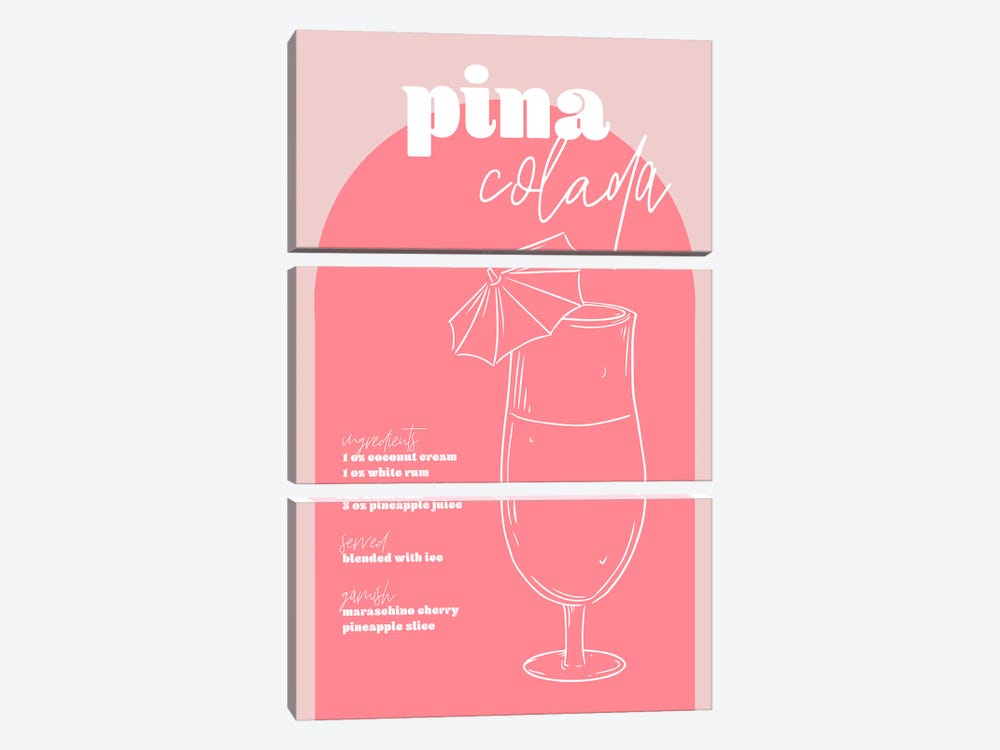Vintage Retro Inspired Pina Colada Recipe Pink And Dark Pink by Typologie Paper Co 3-piece Art Print