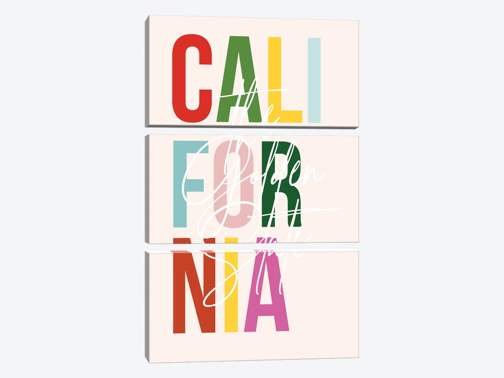 California "The Golden State" Color State by Typologie Paper Co 3-piece Canvas Artwork