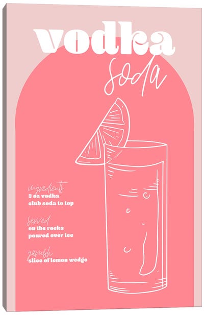 Vintage Retro Inspired Vodka Soda Recipe Pink And Dark Pink Canvas Art Print