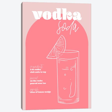 Vintage Retro Inspired Vodka Soda Recipe Pink And Dark Pink Canvas Print #TPP190} by Typologie Paper Co Canvas Print