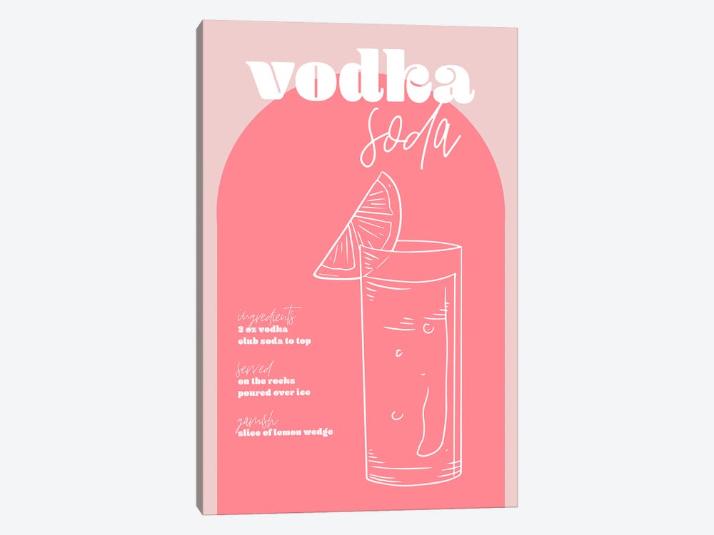 Vintage Retro Inspired Vodka Soda Recipe Pink And Dark Pink by Typologie Paper Co 1-piece Art Print