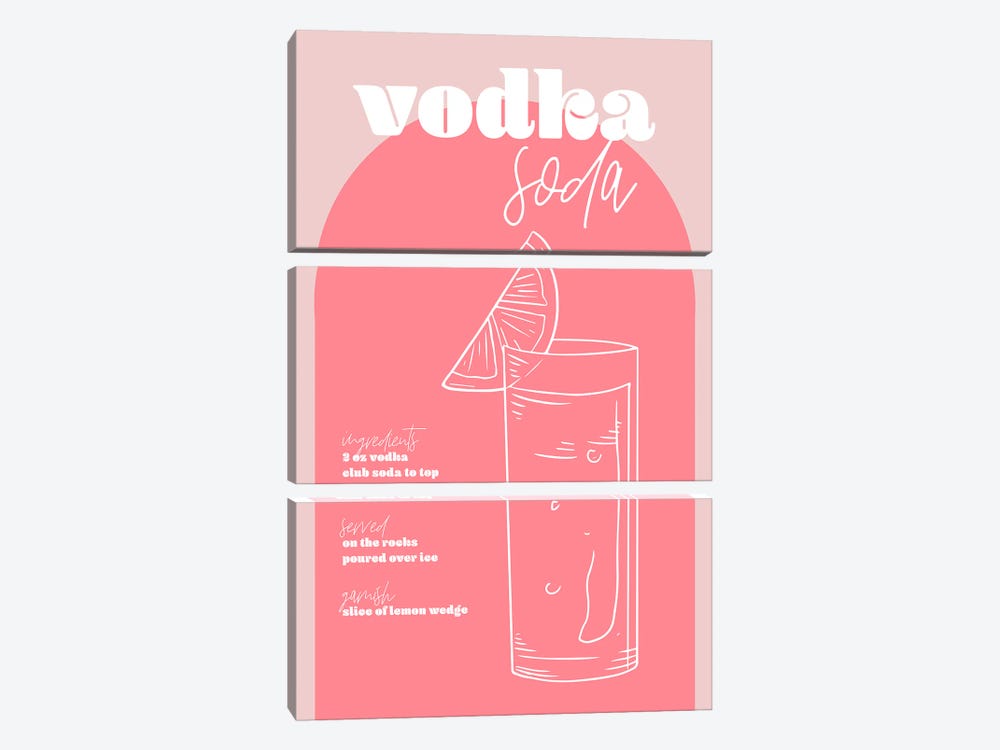 Vintage Retro Inspired Vodka Soda Recipe Pink And Dark Pink by Typologie Paper Co 3-piece Canvas Print