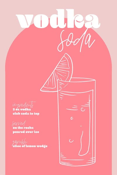 Cocktails & Mixed Drinks: Vintage Retro Inspired Vodka Soda Recipe Pink And Dark Pink by Typologie Paper Co