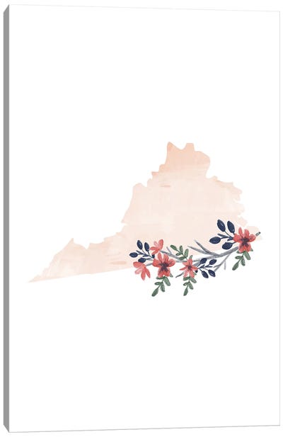 Virginia Floral Watercolor State Canvas Art Print - Virginia Art