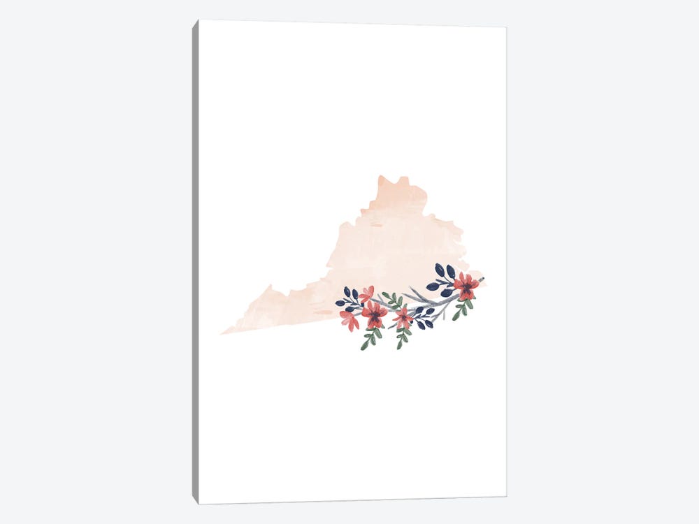 Virginia Floral Watercolor State by Typologie Paper Co 1-piece Canvas Wall Art