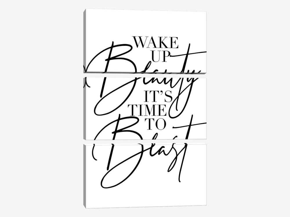 Wake Up Beauty It's Time To Beast by Typologie Paper Co 3-piece Canvas Art Print
