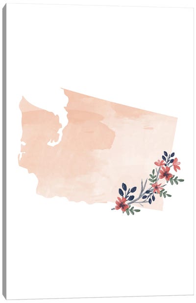 Washington Floral Watercolor State Canvas Art Print - Typologie Paper Co