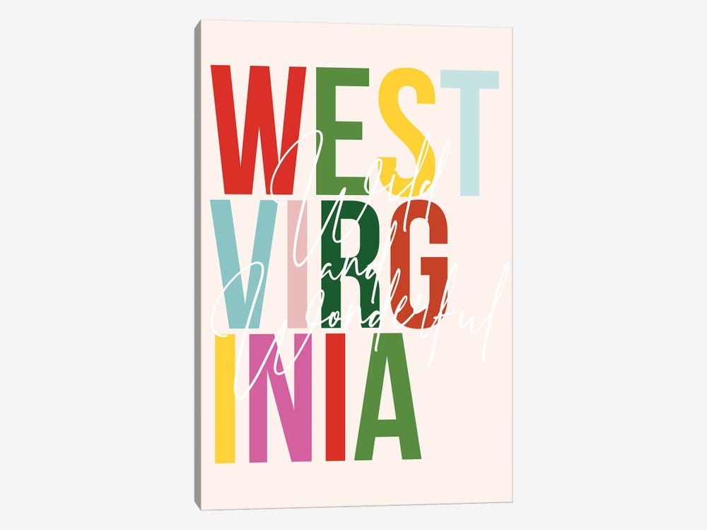 West Virginia "Wild And Wonderful" Color State by Typologie Paper Co 1-piece Canvas Artwork