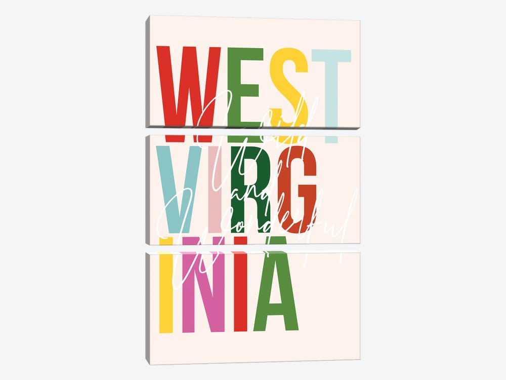 West Virginia "Wild And Wonderful" Color State by Typologie Paper Co 3-piece Canvas Artwork