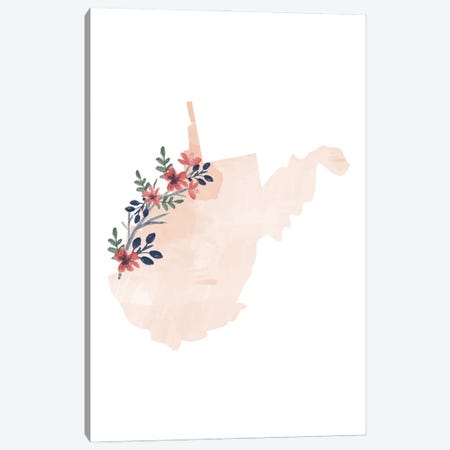 West Virginia Floral Watercolor State Canvas Print #TPP196} by Typologie Paper Co Canvas Artwork