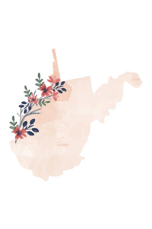 West Virginia Floral Watercolor State by Typologie Paper Co wall art