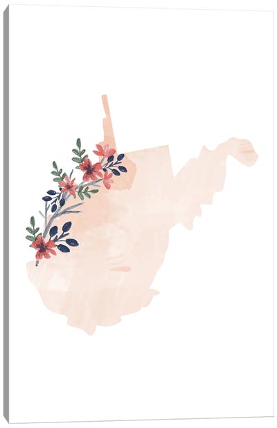 West Virginia Floral Watercolor State Canvas Art Print - West Virginia Art