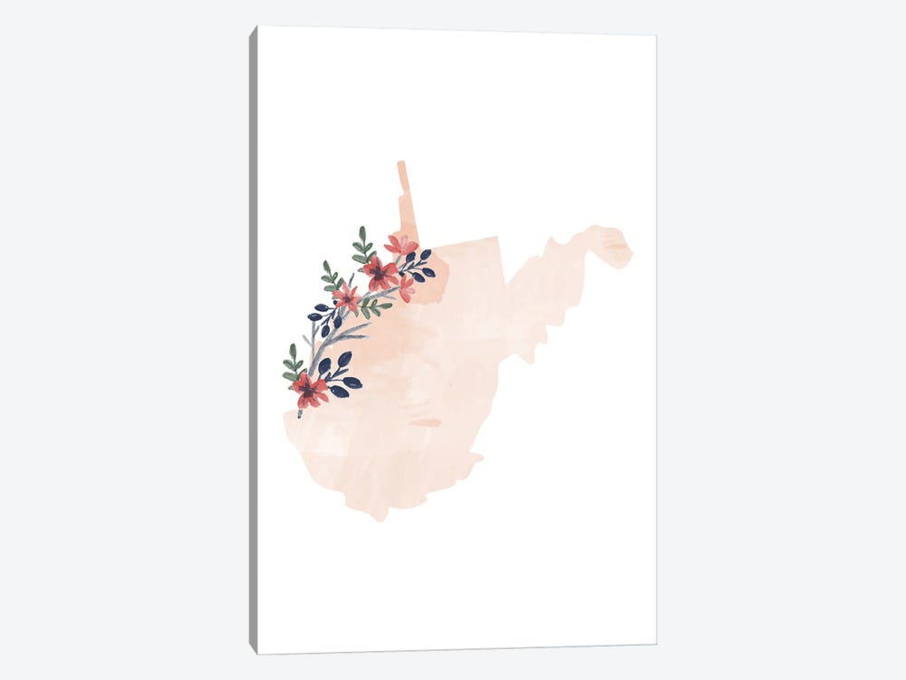 West Virginia Floral Watercolor State by Typologie Paper Co 1-piece Art Print