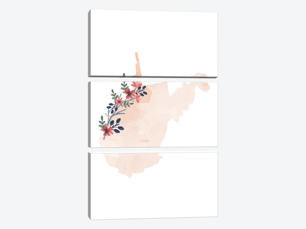 West Virginia Floral Watercolor State by Typologie Paper Co 3-piece Canvas Print