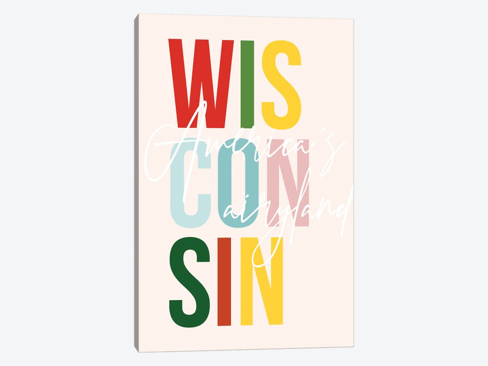 Wisconsin "American's Dairyland" Color State by Typologie Paper Co 1-piece Canvas Print