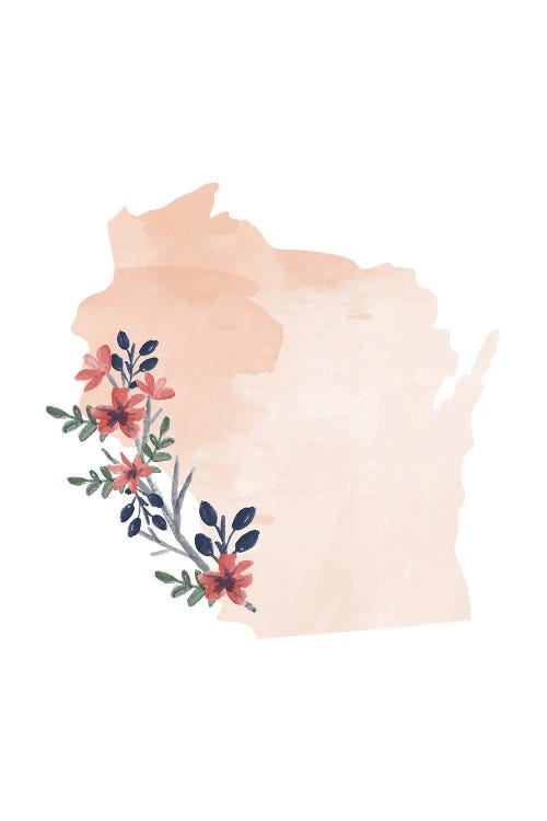 Wisconsin Floral Watercolor State by Typologie Paper Co wall art