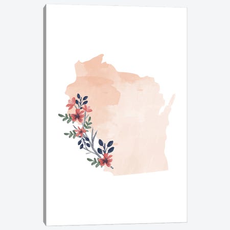 Wisconsin Floral Watercolor State Canvas Print #TPP199} by Typologie Paper Co Art Print