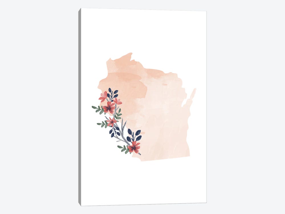Wisconsin Floral Watercolor State by Typologie Paper Co 1-piece Canvas Art