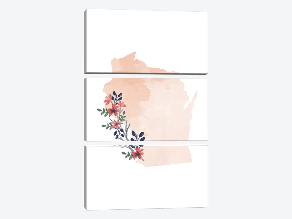 Wisconsin Floral Watercolor State by Typologie Paper Co 3-piece Canvas Art