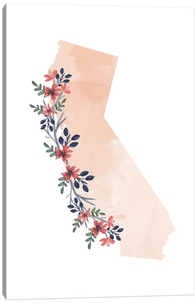 California Floral Watercolor State Canvas Art Print - Typologie Paper Co