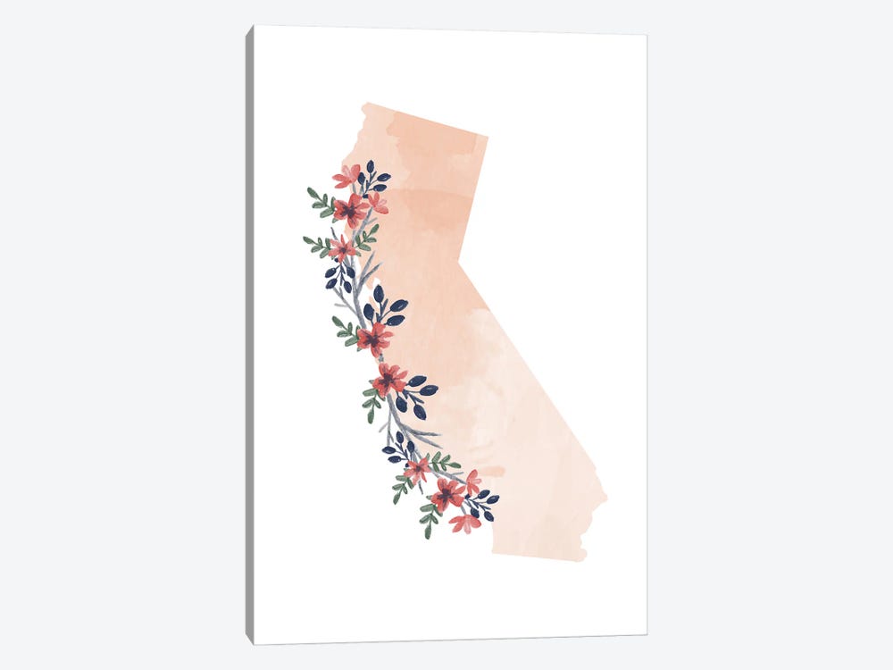 California Floral Watercolor State by Typologie Paper Co 1-piece Canvas Print