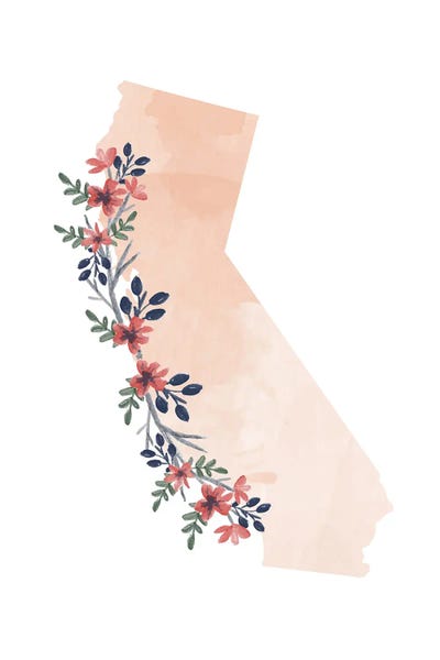 California Floral Watercolor State