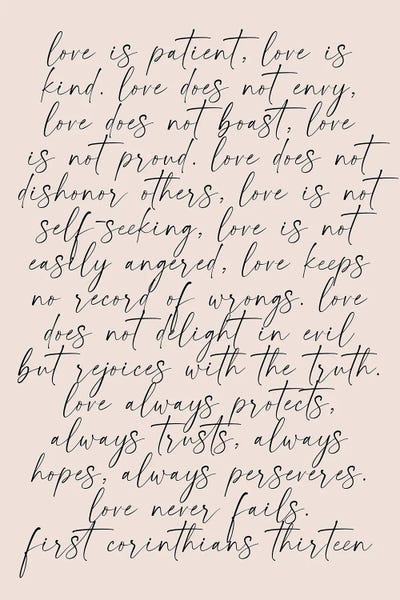 Quotes & Sayings: 1 Corinthians 13 Love Never Fails Peach Background by Typologie Paper Co
