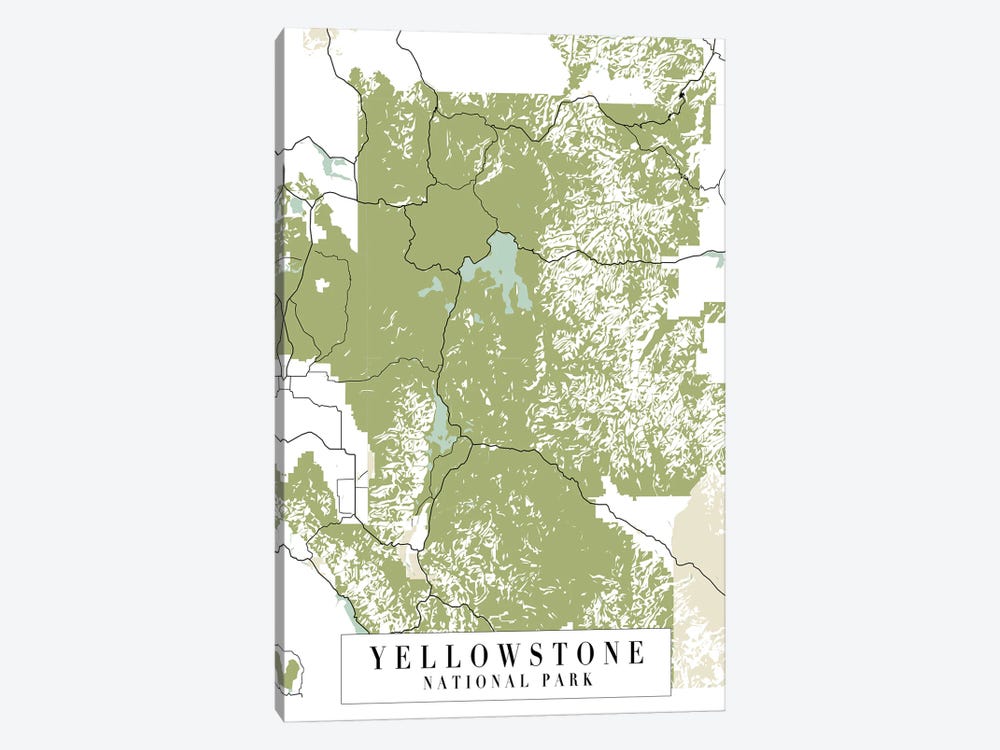 Yellowstone National Park Retro Street Map by Typologie Paper Co 1-piece Canvas Art Print
