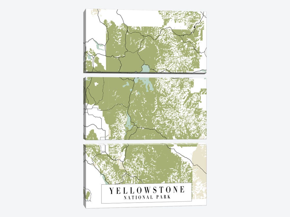 Yellowstone National Park Retro Street Map by Typologie Paper Co 3-piece Canvas Print