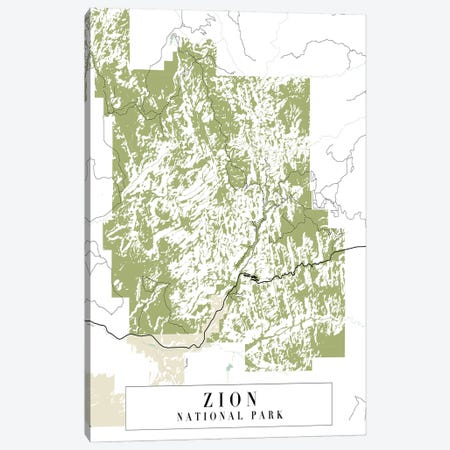 Zion National Park Retro Street Map Canvas Print #TPP207} by Typologie Paper Co Canvas Art
