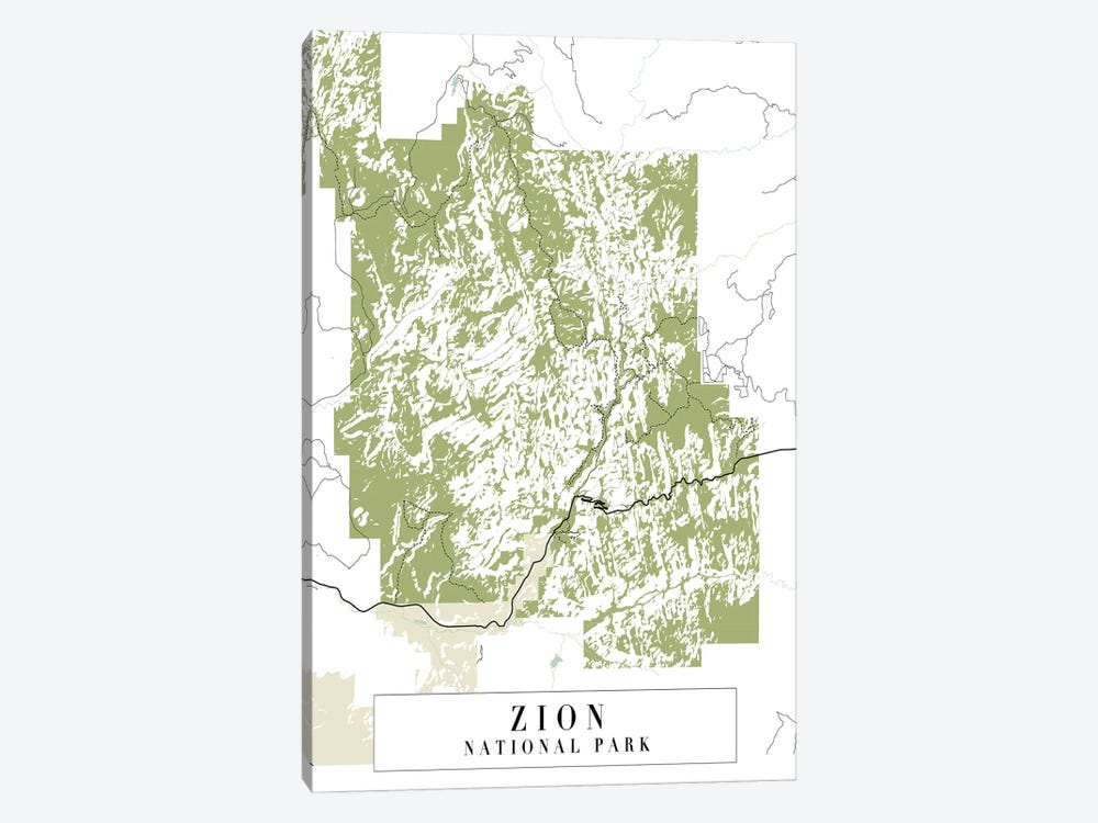Zion National Park Retro Street Map by Typologie Paper Co 1-piece Canvas Art Print