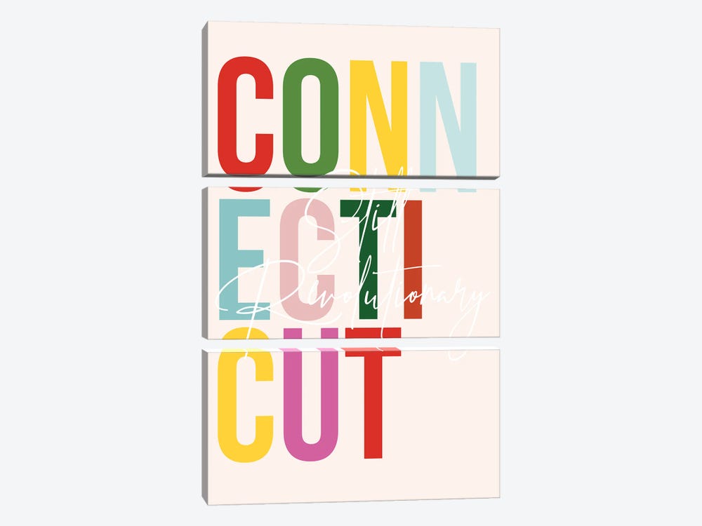 Connecticut "Still Revolutionary" Color State by Typologie Paper Co 3-piece Canvas Print