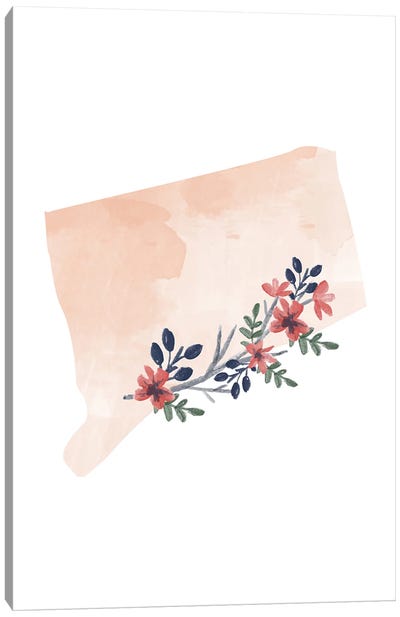 Connecticut Floral Watercolor State Canvas Art Print - Typologie Paper Co