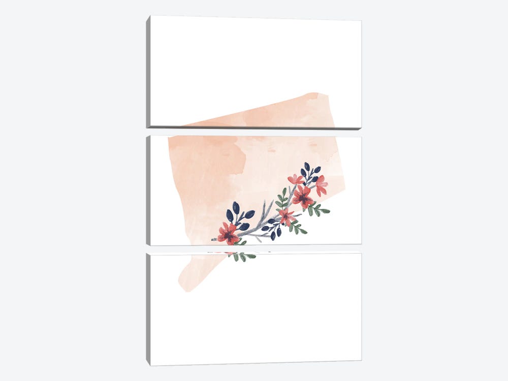Connecticut Floral Watercolor State by Typologie Paper Co 3-piece Canvas Art