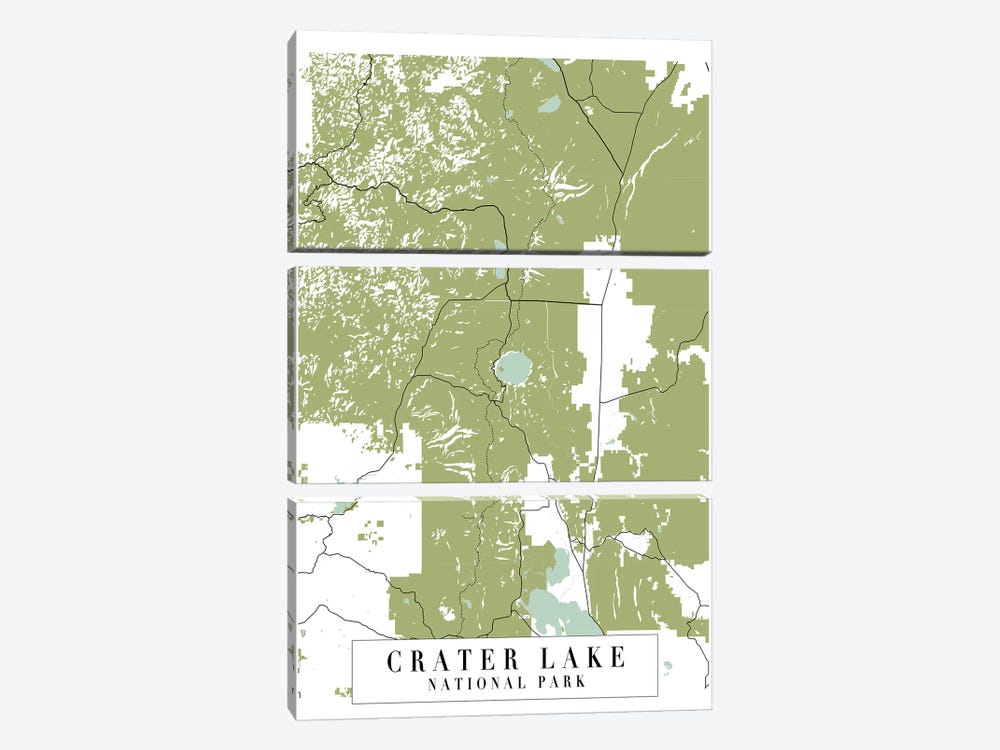 Crater Lake National Park Retro Street Map by Typologie Paper Co 3-piece Canvas Art